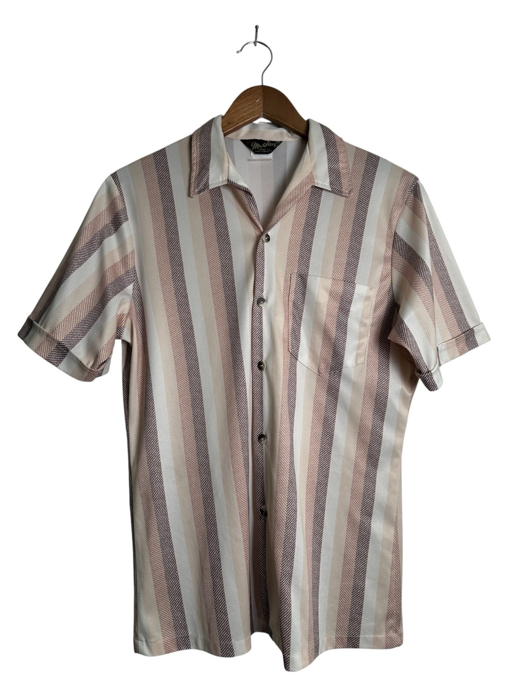 Vintage Mr. Jan Made in California M Retro Neutral Striped Button Top Shirt